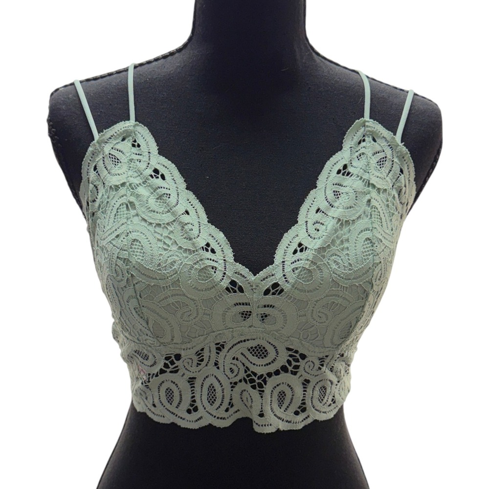 Pink‎ Victoria's Secret Womens Bralette Medium Lace Sage Green Adjustable Straps